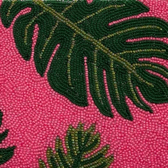 Tropical Pink Beaded Clutch with Bamboo Handle